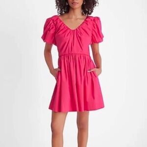 Express Magenta Pink V-Neck Puff Sleeve Poplin Mini Dress size XL NWT